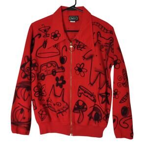 Big Bud Press Ricky Work Wear Bomber Flight Jacket Red Graffiti Art Small Retro
